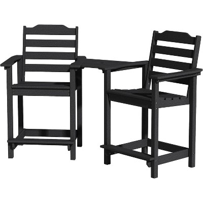 Acoinel 2-Piece Outdoor Bar Height Chair Set with Connecting Tray, Black