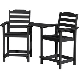 Acoinel HDPE Outdoor Bar Height Chair Set for All Weather, Black - 1 of 4