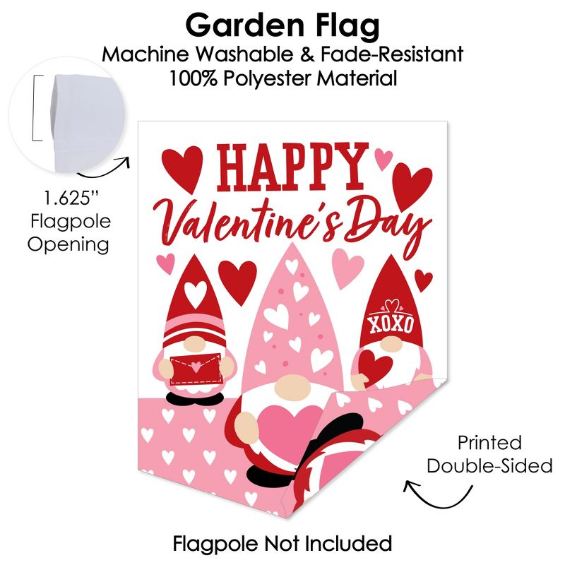 Big Dot of Happiness Valentine Gnomes - Outdoor Home Decorations - Double-Sided Valentine's Day Party Garden Flag - 12 x 15.25 Inches, 3 of 9