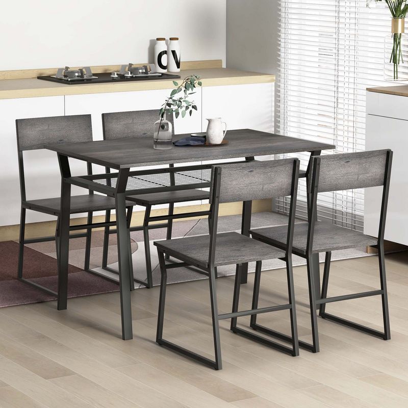 Costway 5 Piece Dining Table Set Industrial Rectangular Kitchen Table with 4 Chairs Grey/Brown, 2 of 11