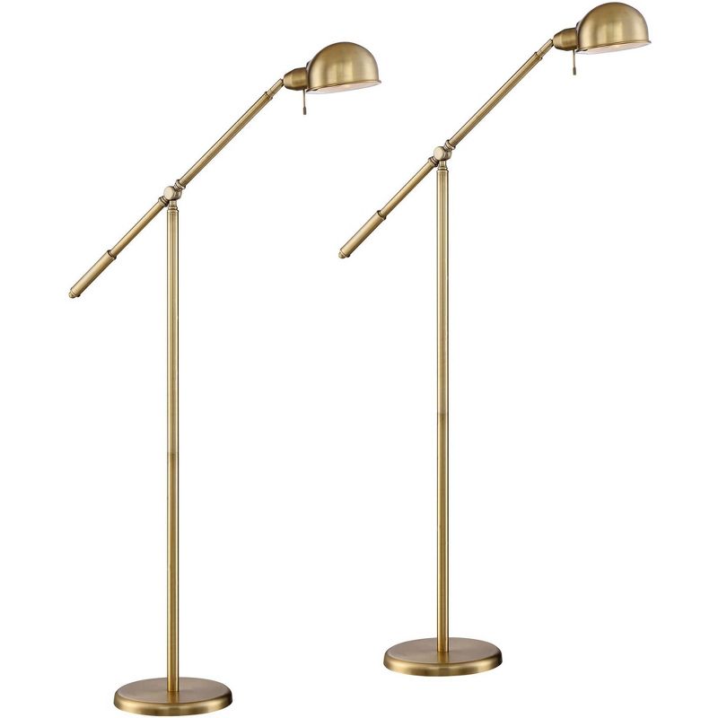360 Lighting Dawson Traditional 55" Tall Standing Floor Lamps Set of 2 Lights Boom Arm Pharmacy Adjustable Gold Metal Antique Brass Finish Living Room, 1 of 10