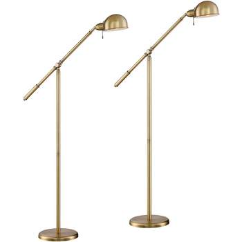 360 Lighting Dawson Traditional 55" Tall Standing Floor Lamps Set of 2 Lights Boom Arm Pharmacy Adjustable Gold Metal Antique Brass Finish Living Room