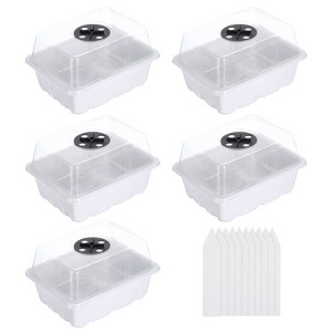 Unique Bargains Plastic Adjustable Humidity Reusable Breathable Seeding Tray Kit 7.5 x 6 x 4.5 Inch White 10 Pcs - 1 of 4