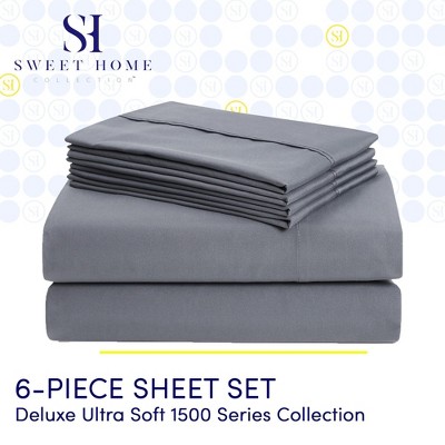 Gray Deep Pocket Microfiber Queen Sheet Set with Extra Pillowcases