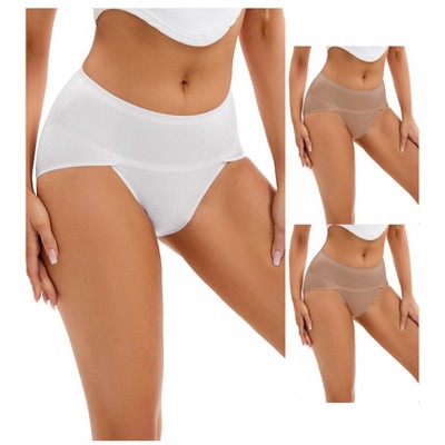 INSPIRE CHIC 3 Packs Women's Hi-Cut Underwear High Waist Panties Full-Coverage Briefs Available in Plus Size 2 Brown 1 Grey Small