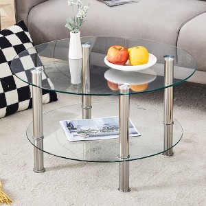 NicBex Contemporary Minimalist Double-Layer Tempered Glass Coffee Table with Storage,Round Center Table for Living Room - 1 of 4