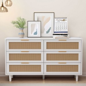 CAVINAS 51.18" 6-Drawer Dresser,Rattan MDF Chest of Drawers with Spacious Storage Space for Bedroom and Entryway,2 Columns,3 Rows - 1 of 4