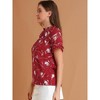 INSPIRE CHIC Women's Floral Tie Neck Ruffle Short Sleeves Peasant Blouse Top Medium Red - 4 of 4