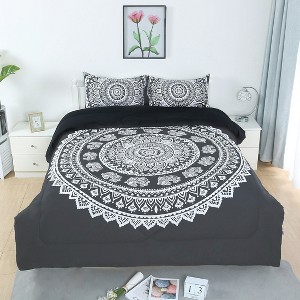 PiccoCasa Bohemian Black Comforter Sets 3D Printed Themed Reversible Design 3 Pcs - 1 of 4