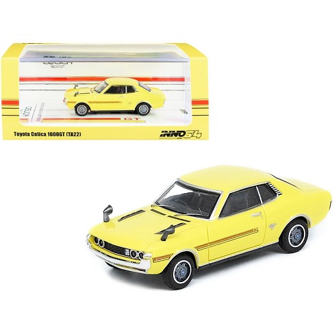 Toyota Celica 1600GT (TA22) RHD (Right Hand Drive) Yellow with Red Stripes  1/64 Diecast Model Car by Inno Models