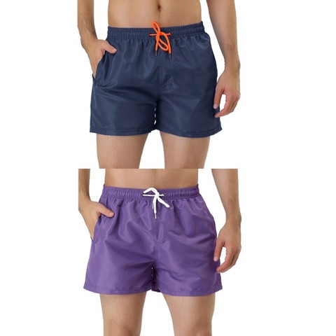 Lars Amadeus Men's Summer Solid Color Drawstring Waist Mesh Lining Bathing Swim Trunks 2 Packs Navy Blue/Purple 32
