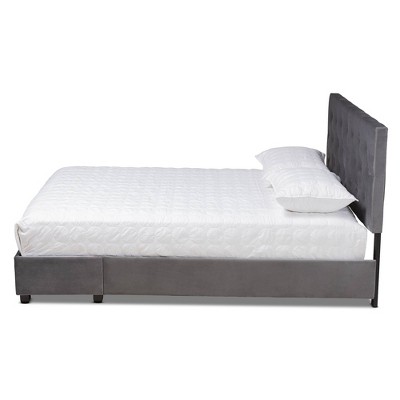 Gray Velvet Upholstered Queen Platform Storage Bed with Tufted Headboard
