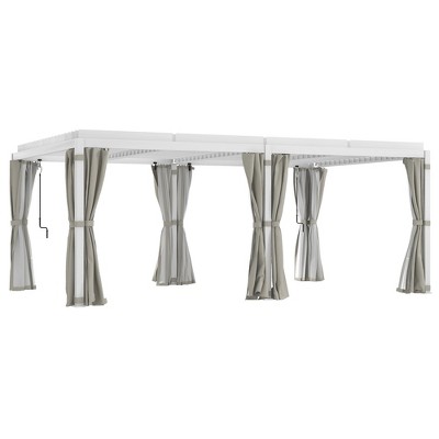 Outsunny 13' x 10' Outdoor Retractable Pergola with Sun Shade Aluminum Louvered Top, Pergola with Canopy, Curtains, and Netting