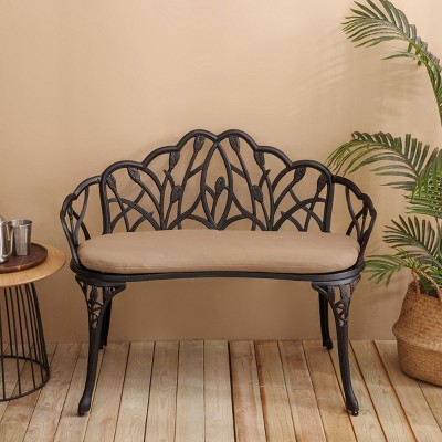 Long Chair Outdoor With Cushion, Patio Benches Metal, Garden Benches For Outdoor With Floral Rose-Cuddlewood