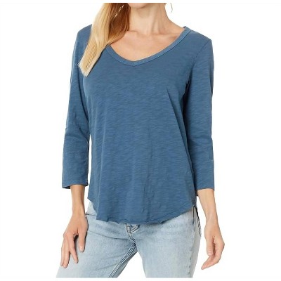 Women's V-neck Curve Hem Tee - mododoc
