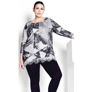 Avenue Women's Plus Size Lace Hem Top - 1 of 4