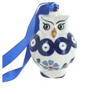 Blue Rose Polish Pottery Blue Violet Owl Ornament