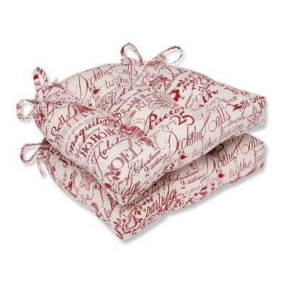 Red Holiday Poinsettia Reversible Chair Pad (Set Of 2) (16.5"X15.5") - Pillow Perfect