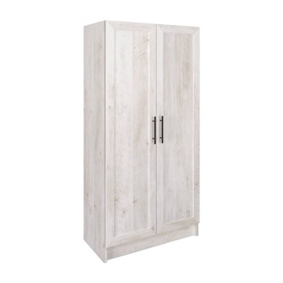 Washed White Tall Utility Storage Cabinet with Adjustable Shelving