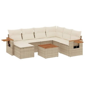 vidaXL 8 Piece Patio Sofa Set with Cushions Beige and Cream Poly Rattan - With Table - 1 of 4