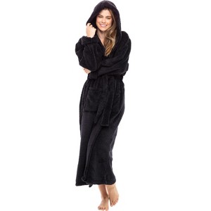 ADR Women's Robe, Plush Fleece Women's Bathrobe with Hood, Long Fluffy Fuzzy Bath Robe Pink Purple Plus Size - 1 of 4