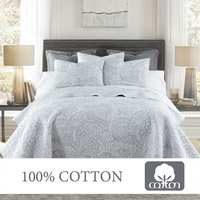 Spruce Grey Cotton Twin Reversible Quilt Set