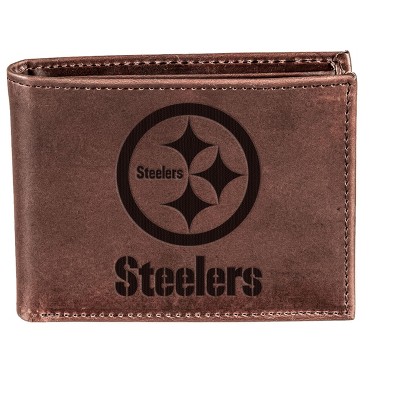Evergreen NFL Pittsburgh Steelers Brown Leather Bifold Wallet Officially Licensed with Gift Box