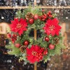 16 Inch Christmas Wreath for Front Door, Xmas Door Wreath with Balls, Artificial Flowers, Berries & Pine Cones for Fireplace  Window Table Centerpiece - 2 of 4