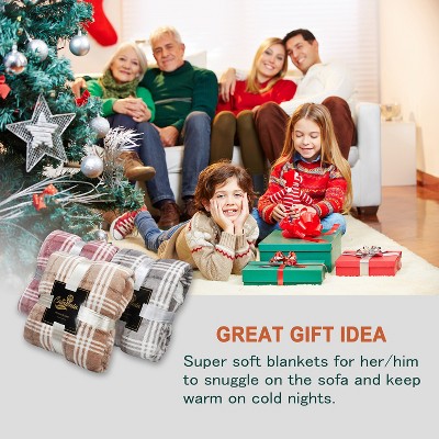 Plaid Grey Reversible Sherpa Fleece Throw Blanket, 50x60 inches