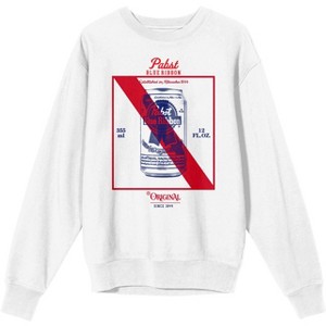 Pabst Blue Ribbon Placement Logo Men's White Long-Sleeve Sweatshirt - 1 of 3