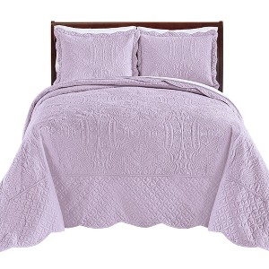 Collections Etc Demi Oversized Textured Medallion Design Scalloped Edge Bedspread - 1 of 3