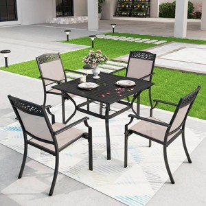 5pc Outdoor Dining Set with Sling Chairs & Metal Square Table with Umbrella Hole - Captiva Designs: Rust-Resistant Patio Set - 1 of 4
