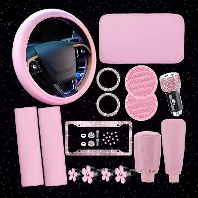 TruAIR 15PCS Bling Car Accessories Set Ð Steering Cover & Interior Decor