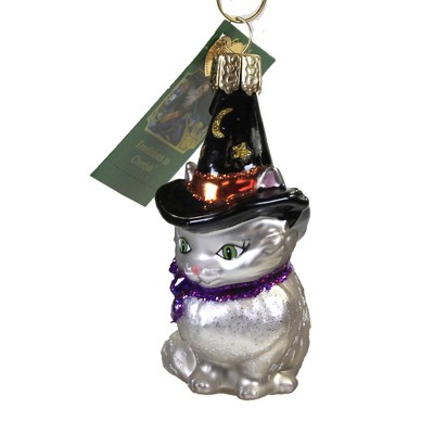 Old World Christmas 3.25 In Witch Kitten Halloween Black Hat Tree Ornaments