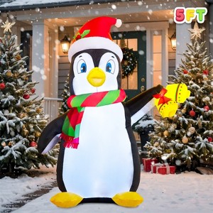 JOYFY 5FT Christmas Inflatable Outdoor Decoration, Inflatable Penguin with Built-in LEDs for Christmas Party Indoor, Outdoor, Yard, Garden, Lawn Décor - 1 of 4