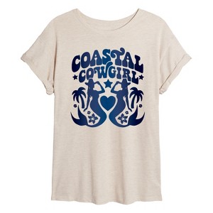 Women's - Instant Message - Coastal Cowgirl Mermaids Oversized Graphic T-Shirt - 1 of 4