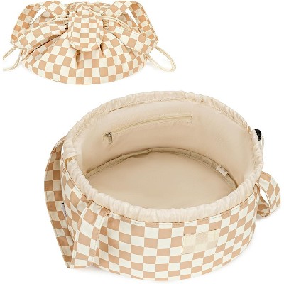 Narwey Barrel Drawstring Checkered Makeup Bag Large Cosmetic Bag