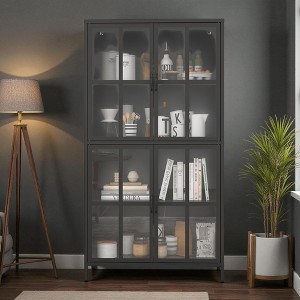 Mshliw Premium Black Metal Storage Cabinet with Tempered Glass Doors, Adjustable Shelves and Anti-Tipping Device for Home and Office - 1 of 4