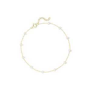 Pure Collection by Ross-Simons 3-3.5mm Cultured Pearl Station Anklet in 14kt Yellow Gold Size 9 - 1 of 4