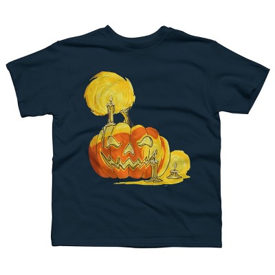 Boy's Design By Humans Halloween Pumpkin with Candle and Evil Smile By wubbadub T-Shirt