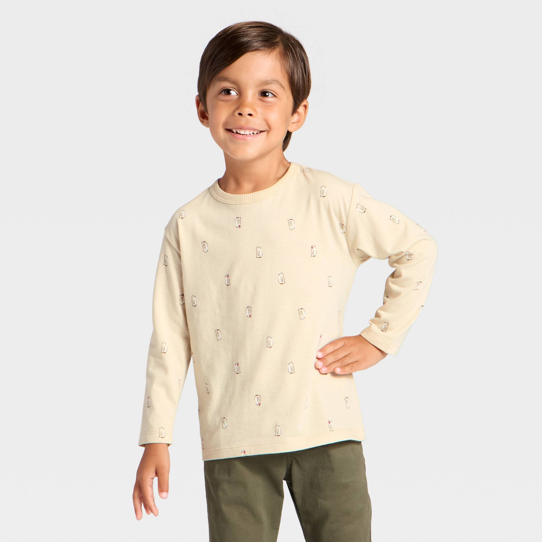 Toddler Boys' Long Sleeve Relaxed T-Shirt - Cat & Jack™ Khaki 2T