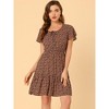 Allegra K Women's Flutter Sleeve Elastic Waist Swing Ruffle Hem Floral Dress - 2 of 4