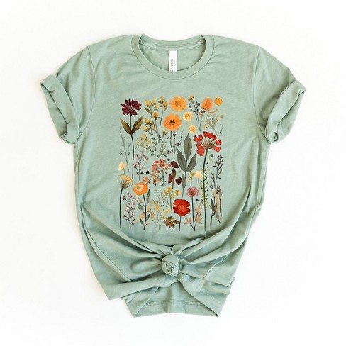 Simply Sage Market Women's Vintage Pressed Flowers Short Sleeve Graphic Tee  - XS - Sage