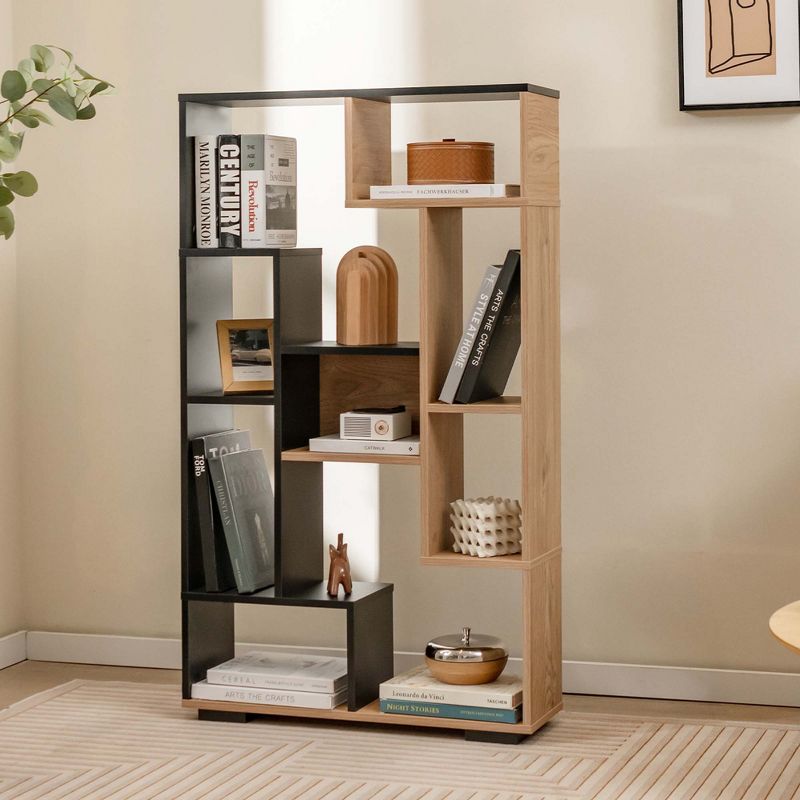 Costway 47" Tall Bookshelf Modern Geometric Bookcase with Open Shelves Anti-tipping Kits White/Black&Natural, 2 of 11