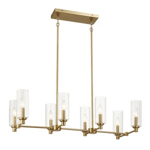 8-Light Chandelier – Satin Brass with Clear Ribbed Glass - 1 of 4