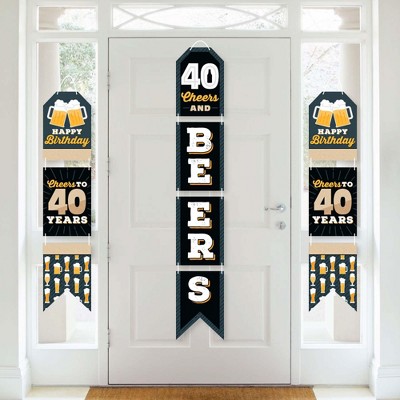 Big Dot of Happiness Cheers and Beers to 40 Years - Hanging Vertical Paper Door Banners - 40th Birthday Party Wall Decoration Kit - Indoor Door Decor