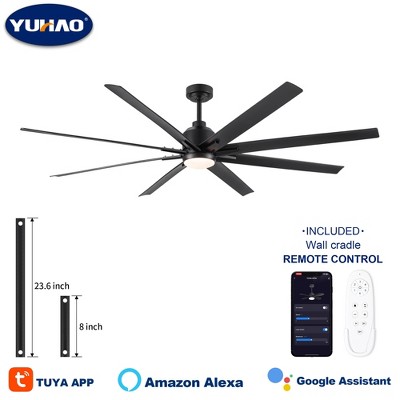 YUHAO 84 in. Indoor Industrial Aluminum Blades Reversible DC Motor Ceiling Fan with Light and Remote Control
