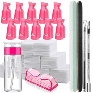 Nail Gel Remover Tools Kit – Nail Clips, Remover Bottle,Cotton Pads, Nail Brush, Cuticle Pusher, Nail File & Buffer Block - 1 of 4