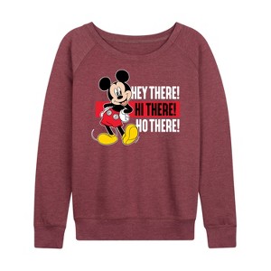 Women's - Disney - Hey There! Hi There! Lightweight French Terry Wide Neck Long Sleeve Graphic Shirt - 1 of 4
