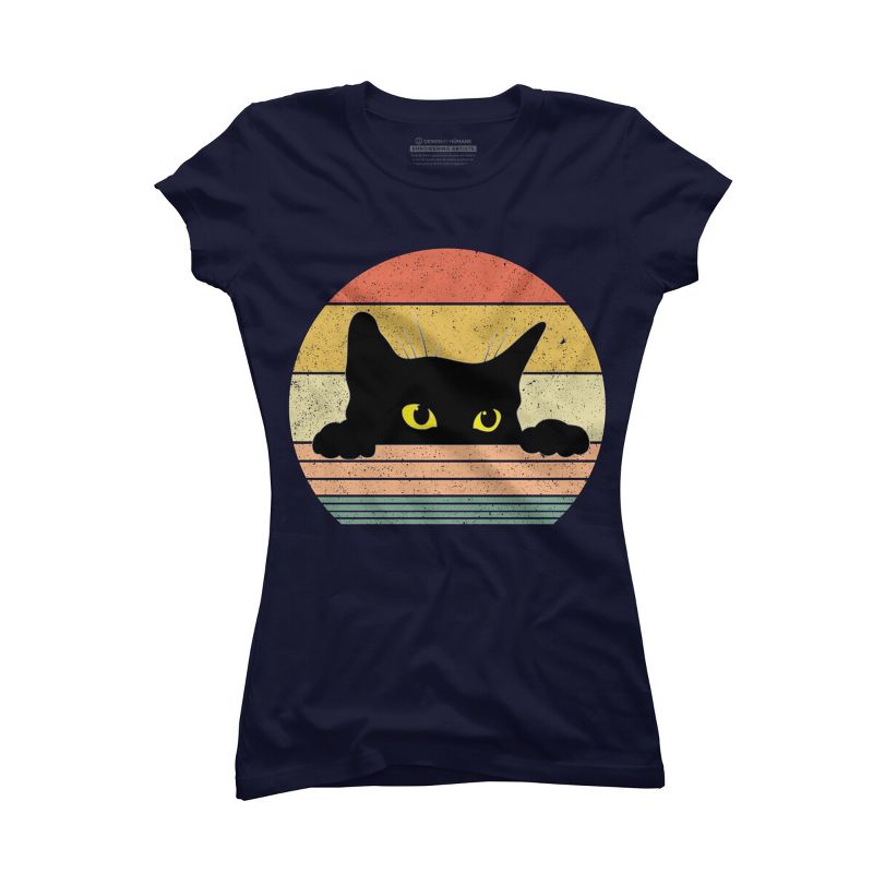 Junior's Design By Humans Cat Tee Retro Style By MeowShop T-Shirt, 1 of 4
